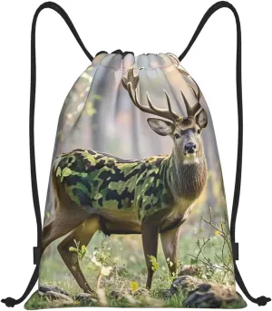 Drawstring Backpack Foldable String Bag Camouflage Deer Resistant Sackpack Sports Gym Bag for Shopping Yoga
