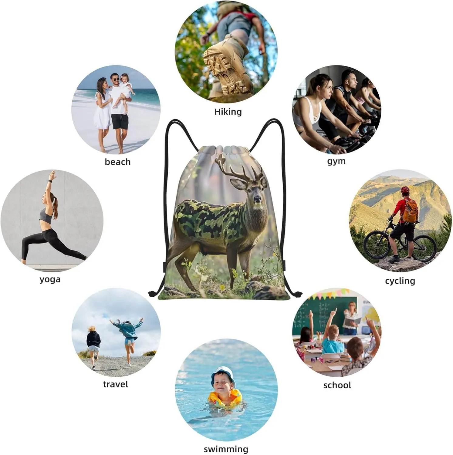 Drawstring Backpack Foldable String Bag Camouflage Deer Resistant Sackpack Sports Gym Bag for Shopping Yoga