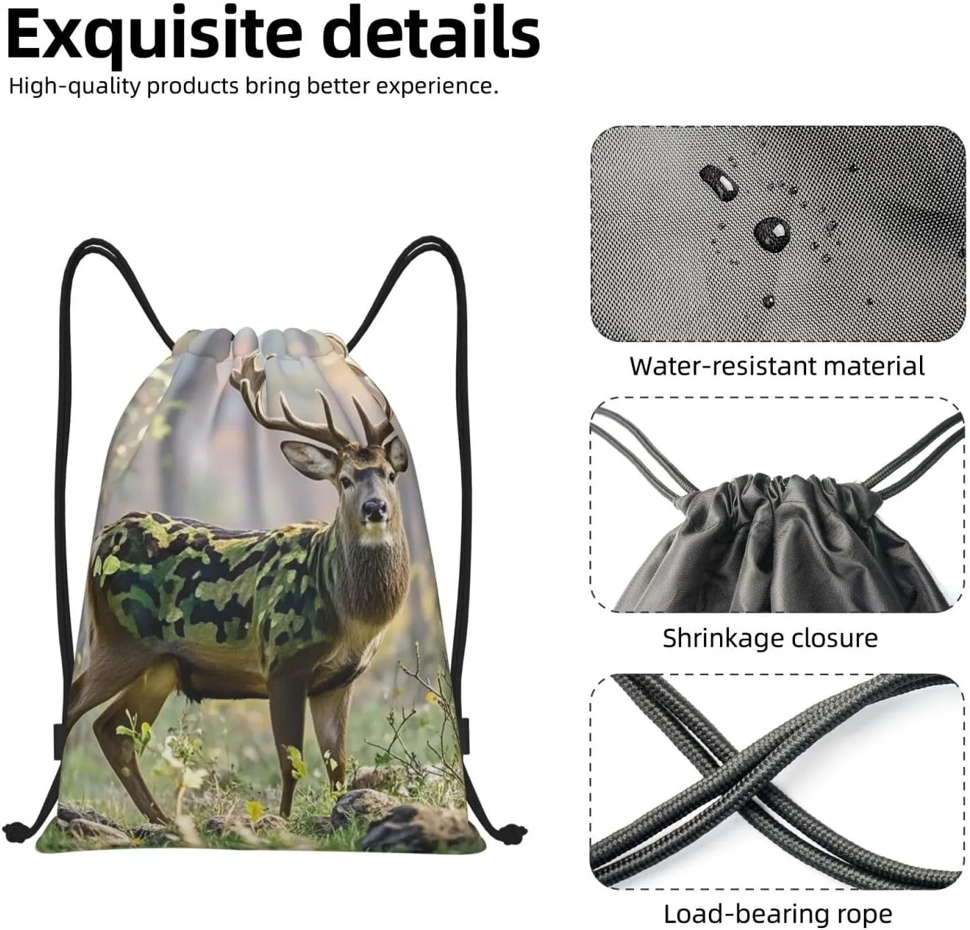 Drawstring Backpack Foldable String Bag Camouflage Deer Resistant Sackpack Sports Gym Bag for Shopping Yoga