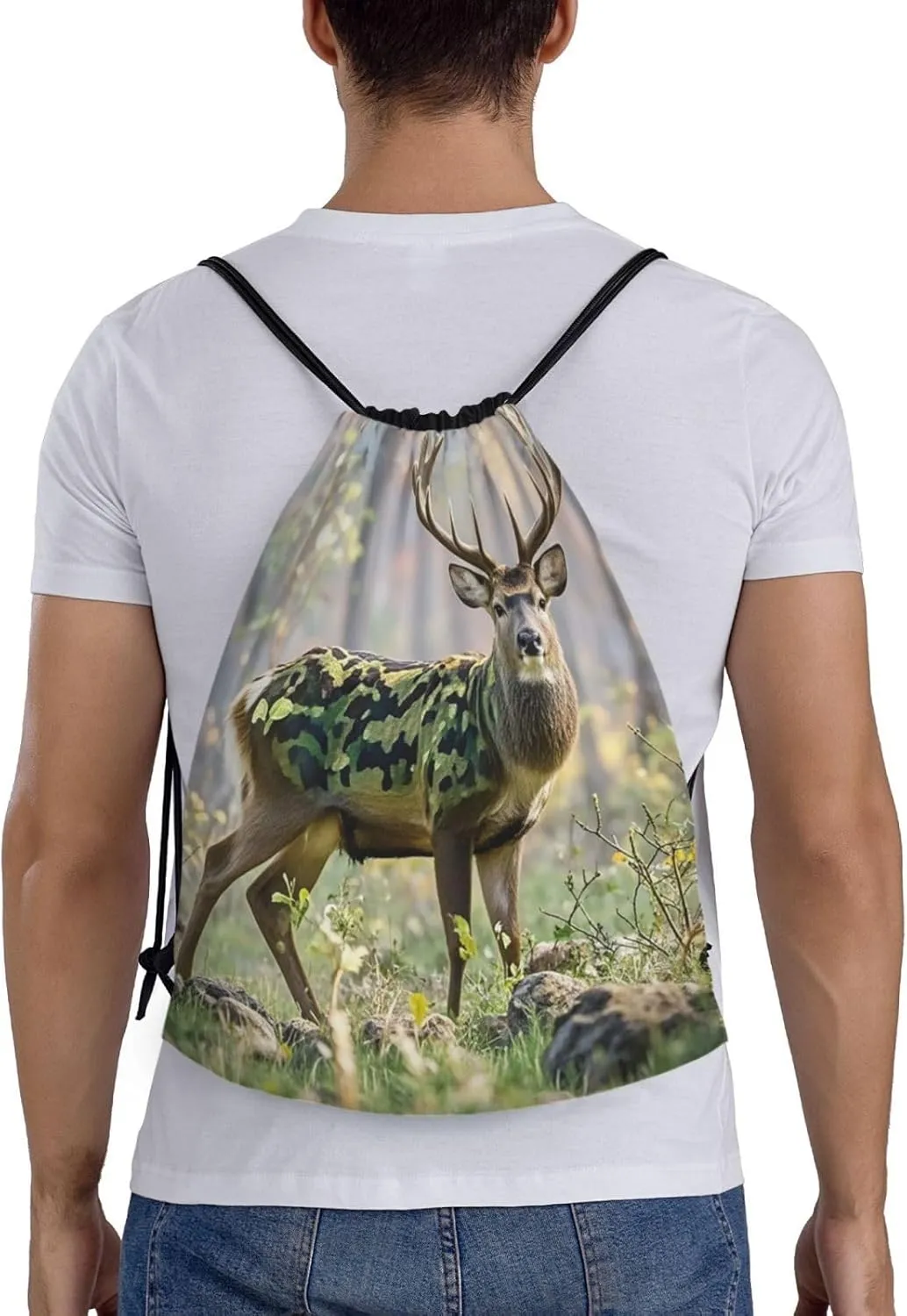 Drawstring Backpack Foldable String Bag Camouflage Deer Resistant Sackpack Sports Gym Bag for Shopping Yoga