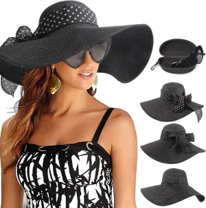 DRESHOW Beach Hats for Women Big Straw Wide Brim Summer Hat Floppy Foldable Roll up Cap Sun Hat UPF 50 