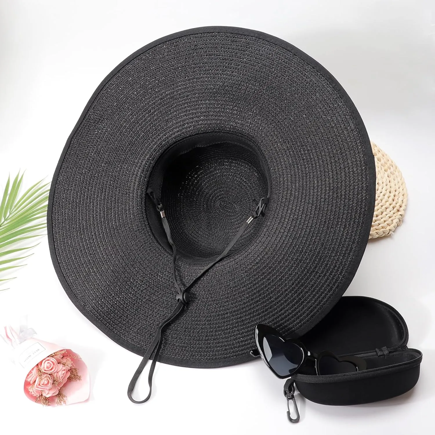 DRESHOW Beach Hats for Women Big Straw Wide Brim Summer Hat Floppy Foldable Roll up Cap Sun Hat UPF 50 
