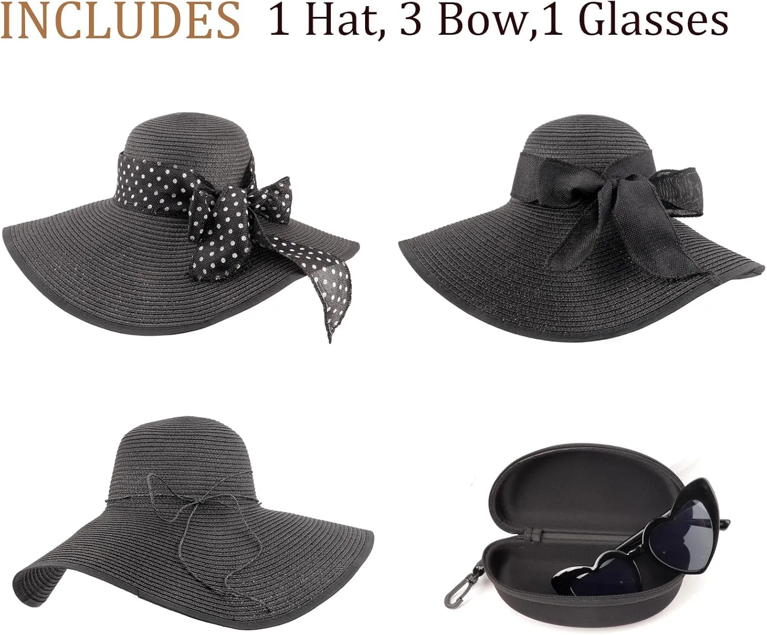 DRESHOW Beach Hats for Women Big Straw Wide Brim Summer Hat Floppy Foldable Roll up Cap Sun Hat UPF 50 