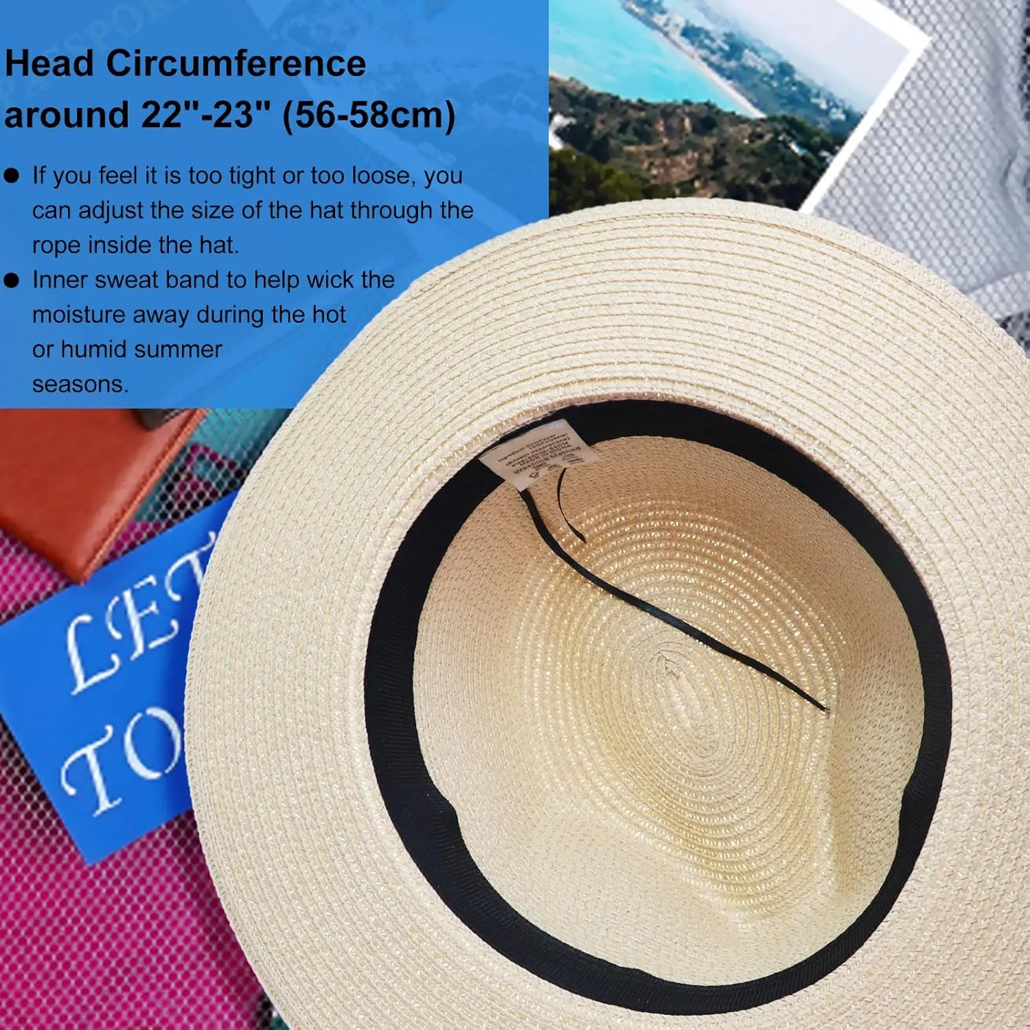 DRESHOW Women Straw Panama Hat Travel Fedora Beach Sun Hat Summer Wide Brim Straw Roll up Hat UPF 50 