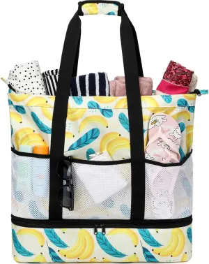 DSIUE Beach Bags with Cooler - Waterproof Sandproof Tote for Women - Large Pool Gym Travel Bag