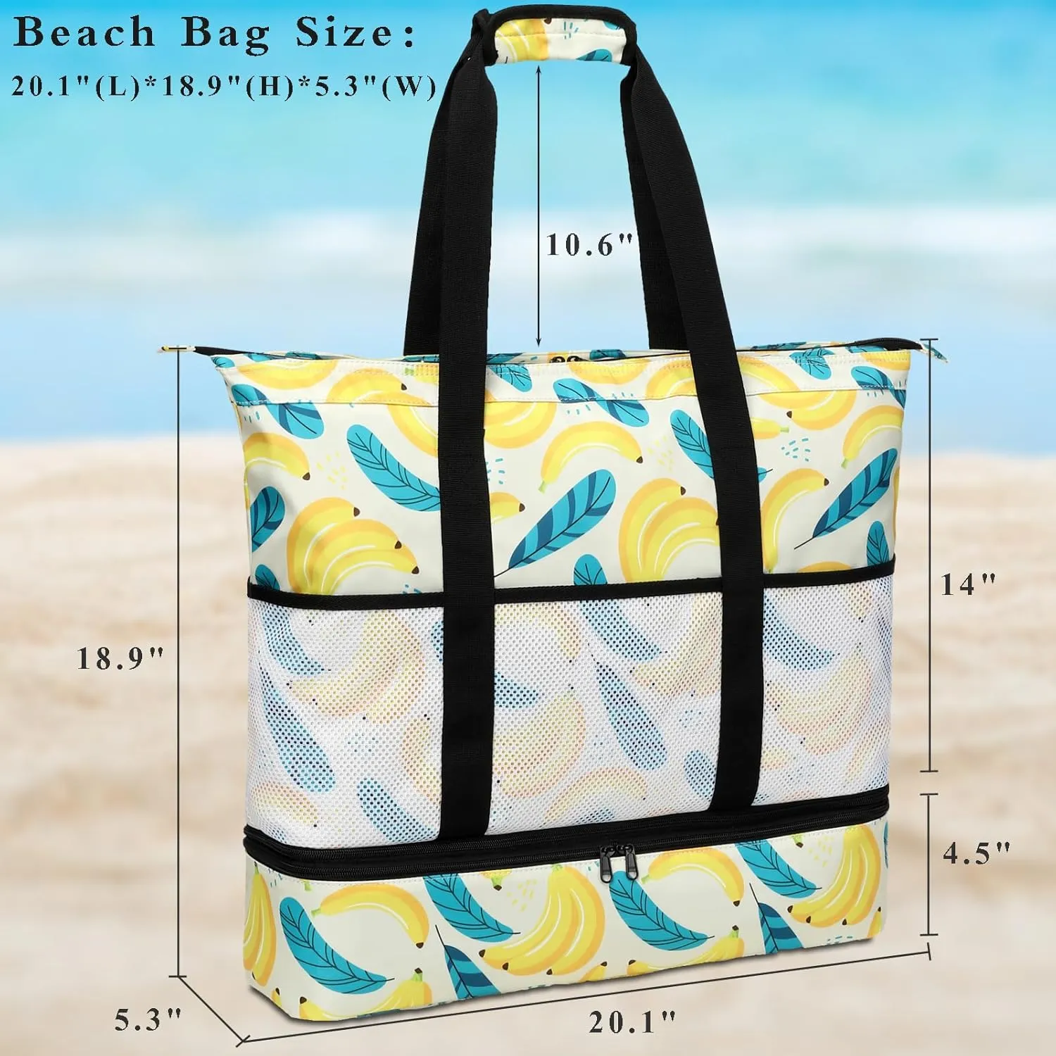 DSIUE Beach Bags with Cooler - Waterproof Sandproof Tote for Women - Large Pool Gym Travel Bag