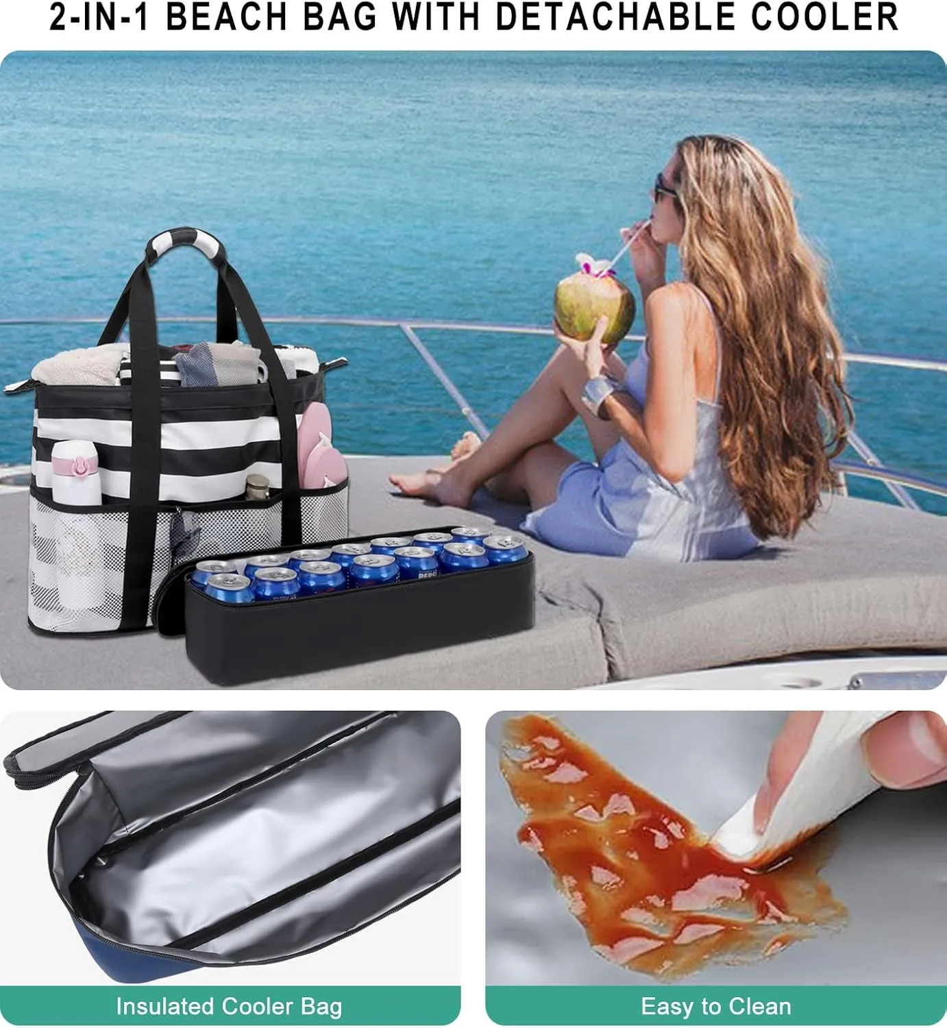 DSIUE Beach Bags with Cooler - Waterproof Sandproof Tote for Women - Large Pool Gym Travel Bag