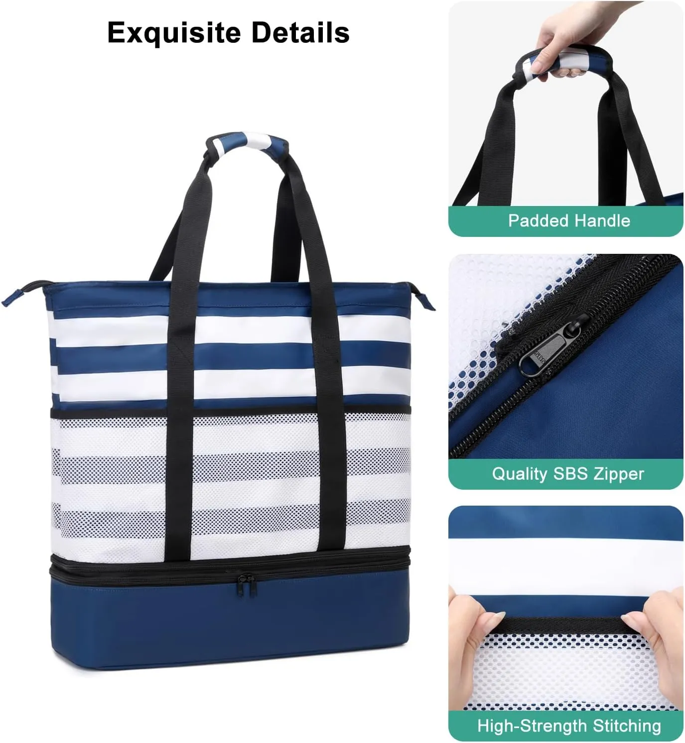 DSIUE Beach Bags with Cooler - Waterproof Sandproof Tote for Women - Large Pool Gym Travel Bag