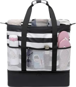 DSIUE Beach Bags with Cooler - Waterproof Sandproof Tote for Women - Large Pool Gym Travel Bag
