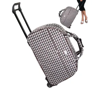 Duffel Bag with Wheels 20.5x12.6x9.5" Checkered Waterproof Rolling Duffel Bag with Tote & Telescopic Pull Handle for Travel, Gym