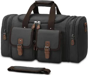 Duffle Bag for Travel, Expandable Waterproof Overnight Weekender Gym Carry On Bag 50L Canvas Duffel Bags with Suitcase Handle Sleeve for Men Women(Dark Grey)