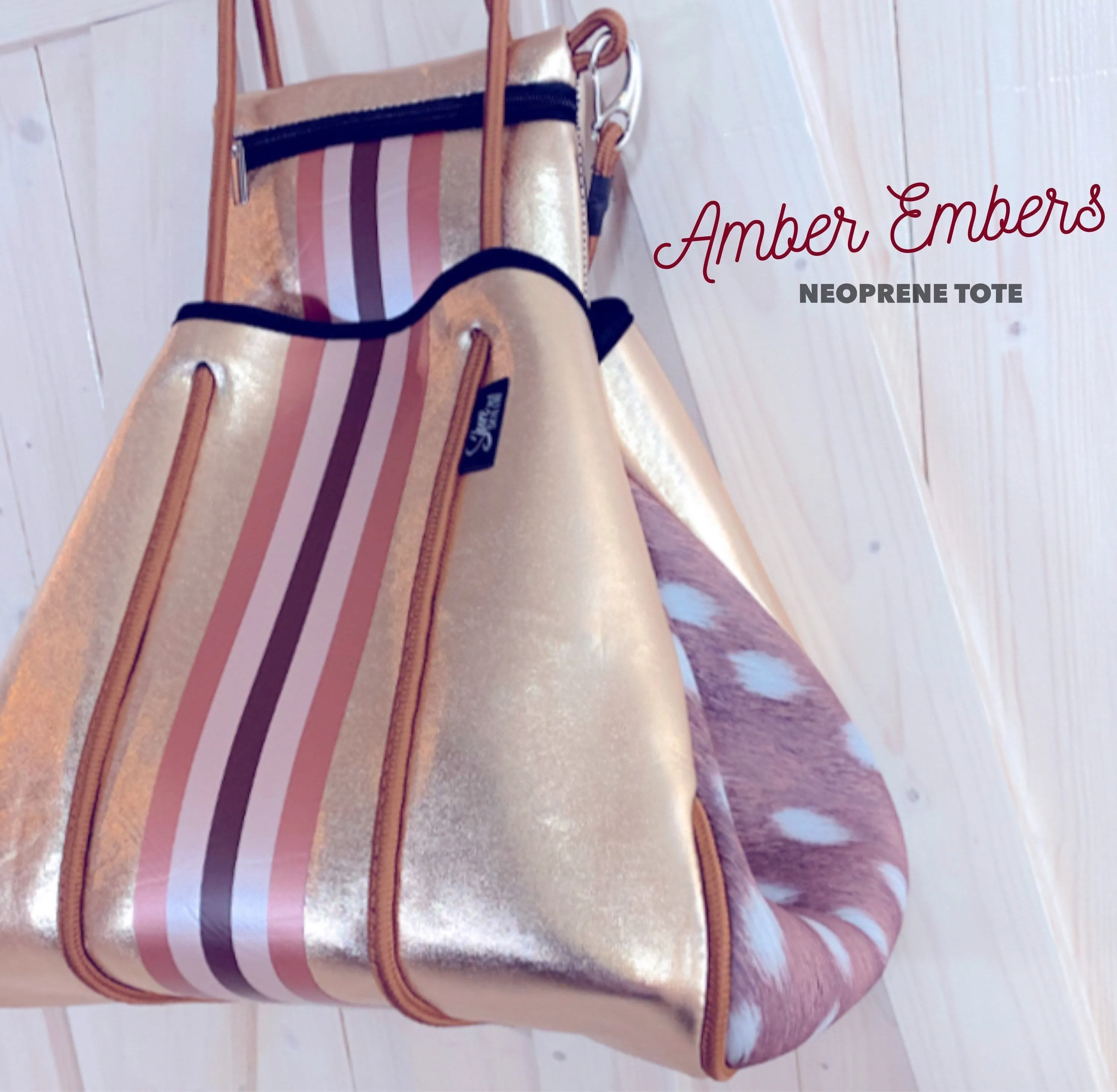 DUO 2-in-1 neoprene Tote Set Auburn Fawn brown deer   Amber Embers bronze   rouged amber   4 pouches ( mom baby swim / his her honeymoon )