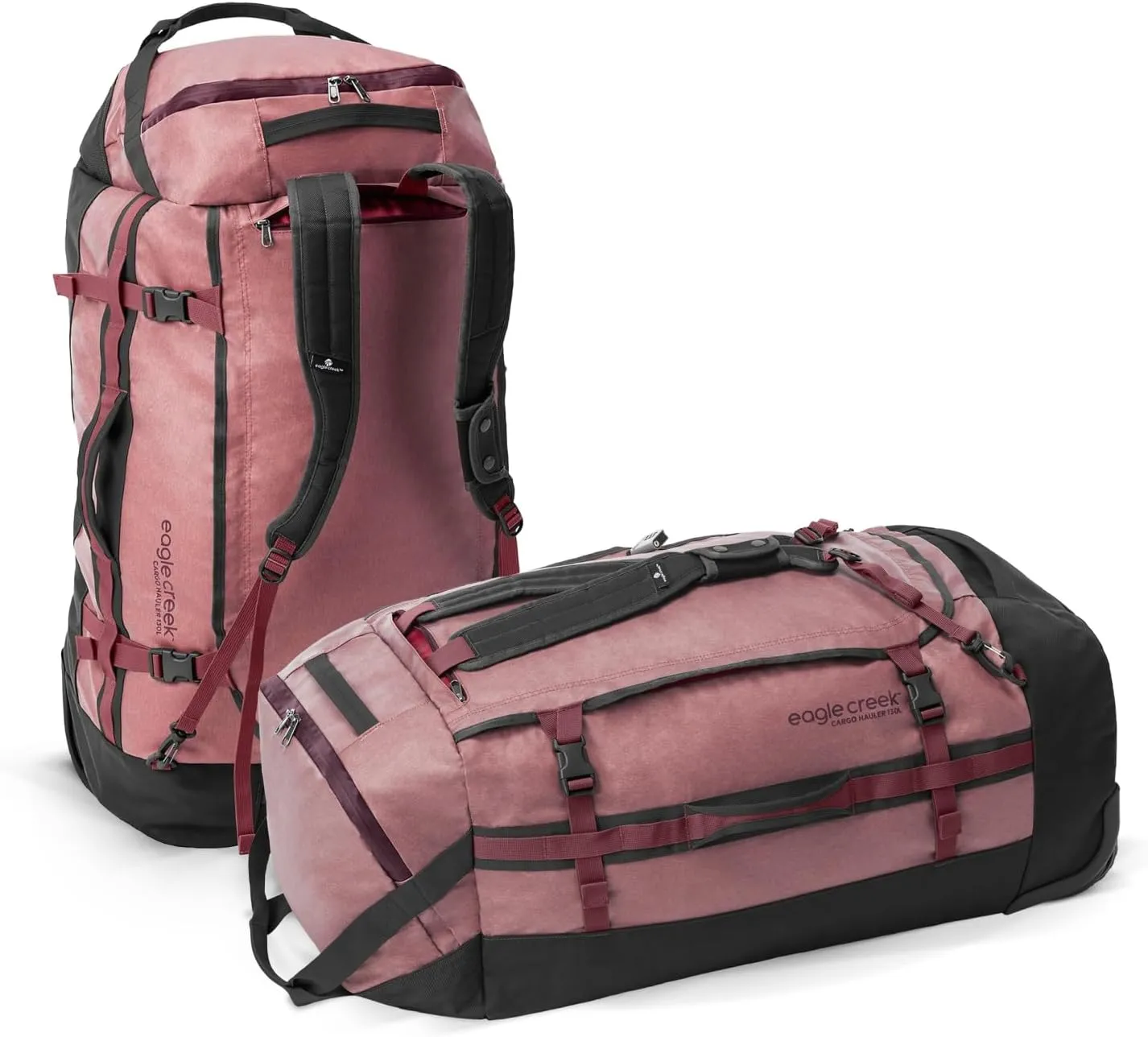 Eagle Creek Cargo Hauler 130L Rolling Duffle Bag with Wheels and Handle, Tuck-Away Backpack Straps, Easy-Access End Pocket & U-Lid Main Compartment, Earth Red