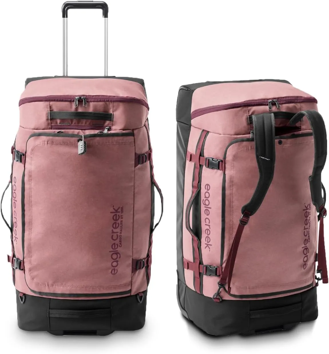 eagle creek Cargo Hauler XT 90L Rolling Duffle Bag with Wheels, Telescoping Handle and Stowable Backpack Straps, Lockable U-Lid & Quick-Access Pocket, Earth Red - 29"
