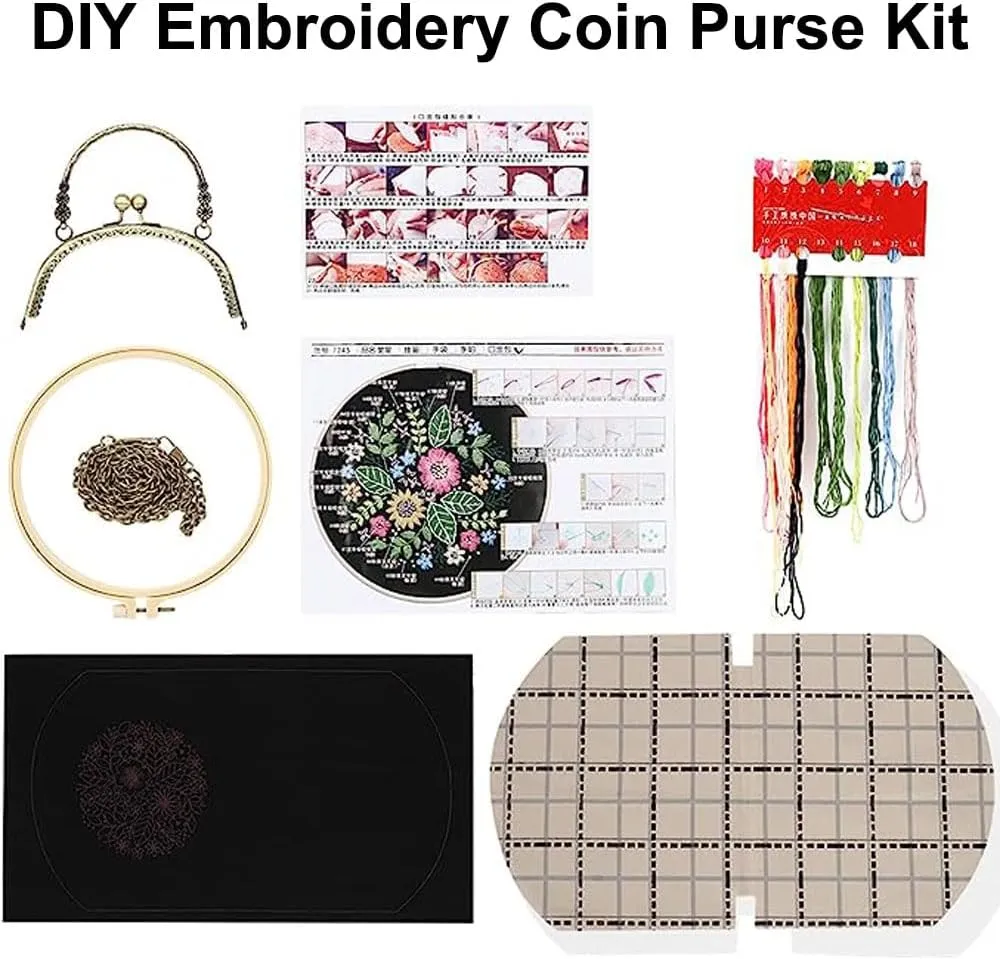 Easy Embroidery DIY Bags Purse Wallet Handbag Blue Bouquet Handmade Embroidered Handbag Crossbody