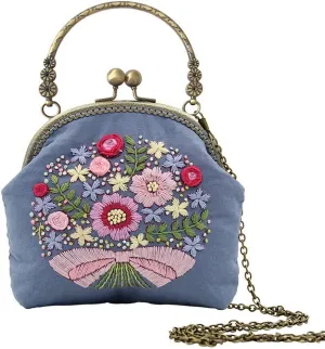Easy Embroidery DIY Bags Purse Wallet Handbag Blue Bouquet Handmade Embroidered Handbag Crossbody