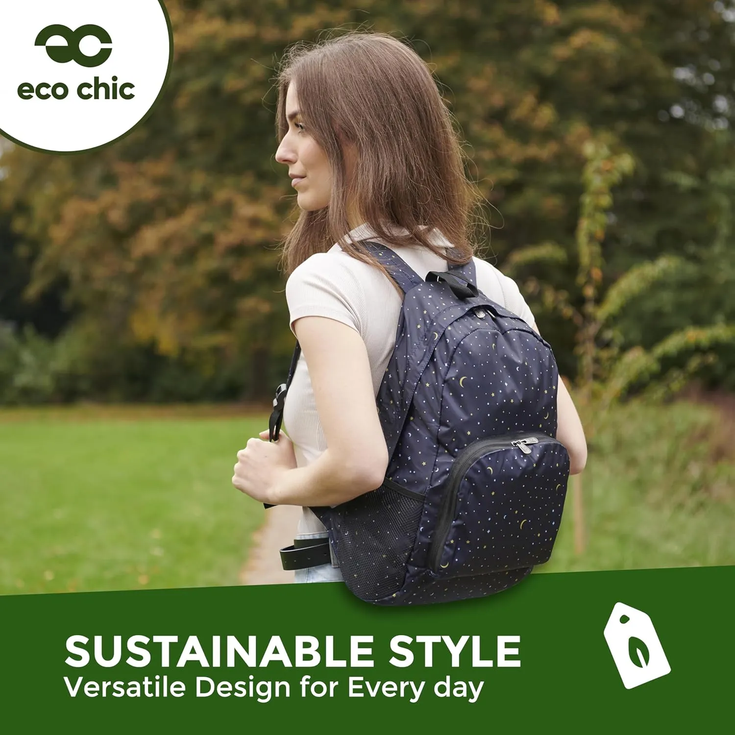 ECO CHIC Hiking Lightweight Packable Backpack - Foldable Daypack for Travel & Hiking & Outdoor Adventures - Waterproof Backpack from Recycled Materials (Woodland Olive)