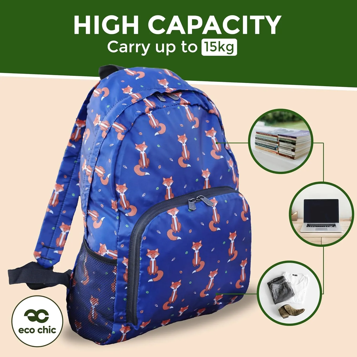 ECO CHIC Hiking Lightweight Packable Backpack - Foldable Daypack for Travel & Hiking & Outdoor Adventures - Waterproof Backpack from Recycled Materials (Woodland Olive)