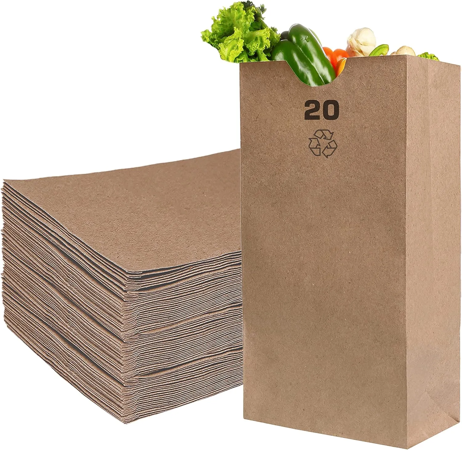 EcoQuality 100 Brown Kraft Paper Bag (20 lb) Large - Paper Lunch Bags, Small Snacks, Gift Bags, Grocery, Merchandise, Party Bags (16 x 8.25 x 5.5) (20 Pound Capacity) #20 Brown Bag