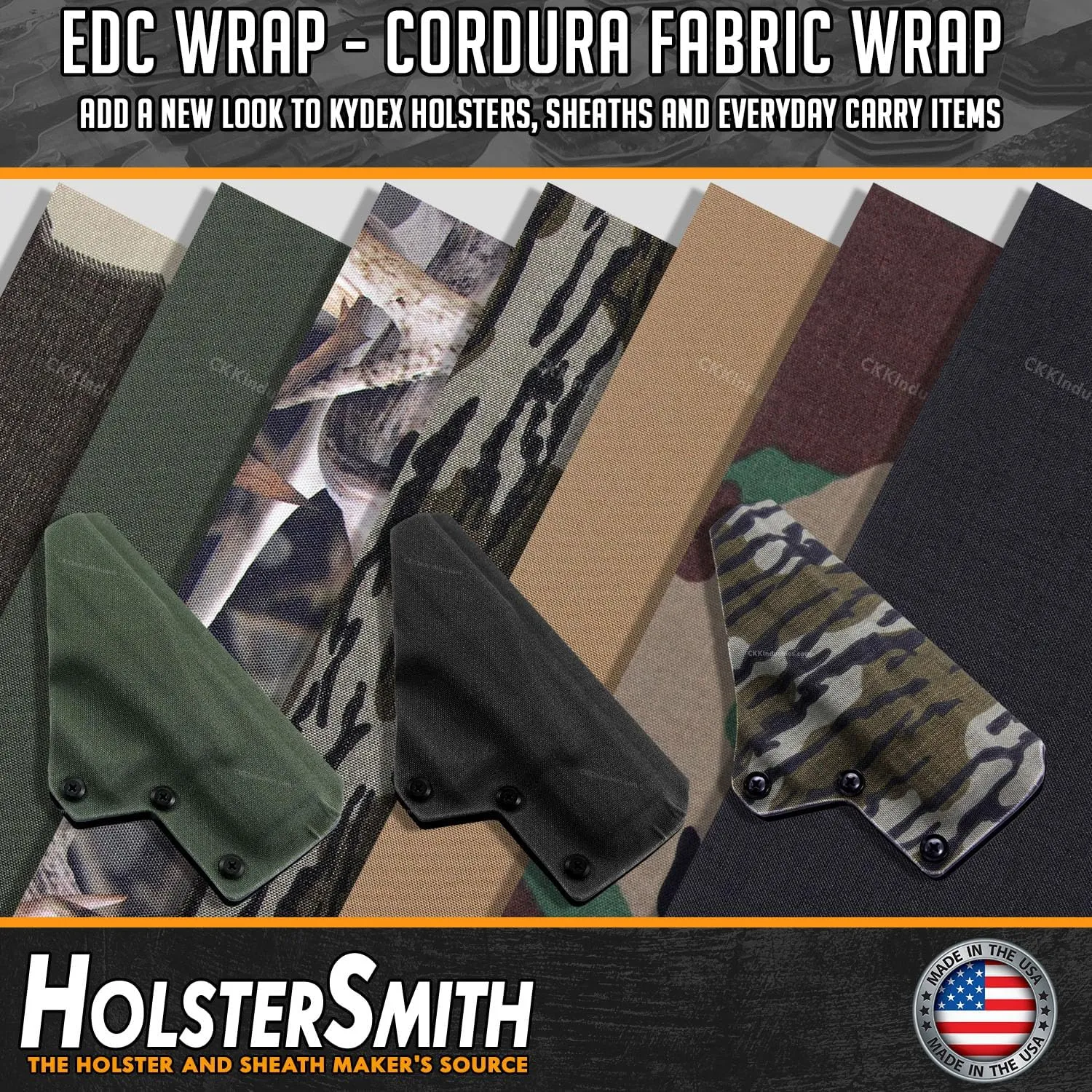 EDC Wrap - Cordura Fabric Wrap for Kydex Holsters, Sheaths, Headphones, and Everyday Carry Items - Cordura & Polyester Fabric Options
