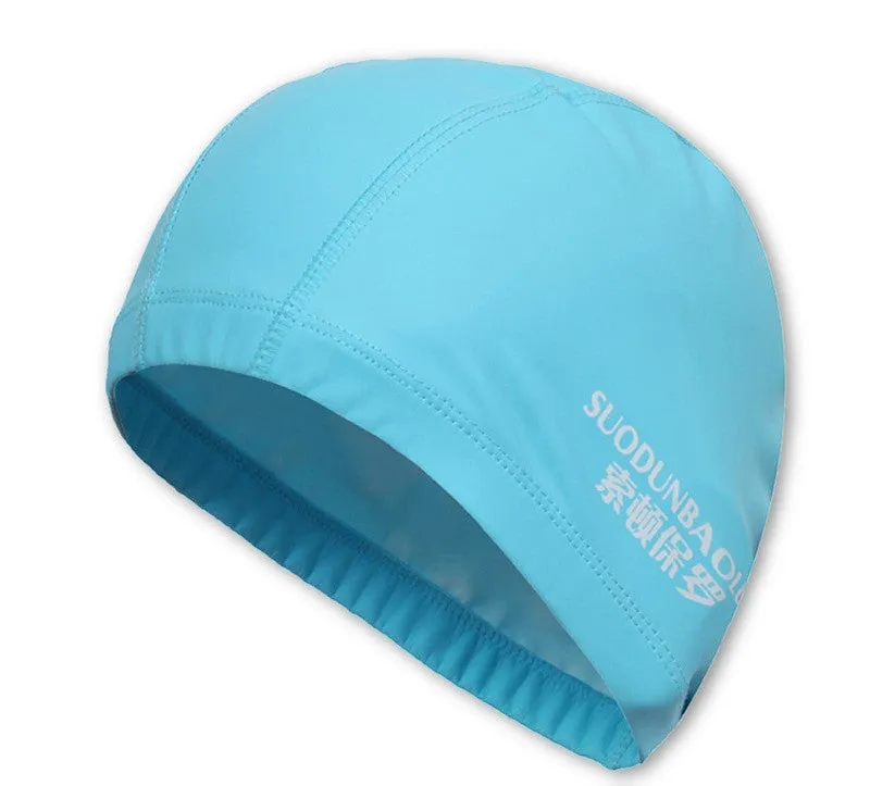 Elastic Waterproof PU Fabric Protect Ears Long Hair Sports Swim Pool Hat Swimming Cap size for Men & Women Adults