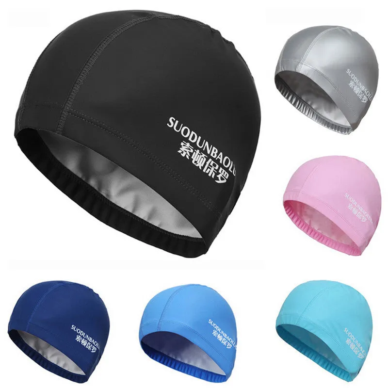 Elastic Waterproof PU Fabric Protect Ears Long Hair Sports Swim Pool Hat Swimming Cap size for Men & Women Adults