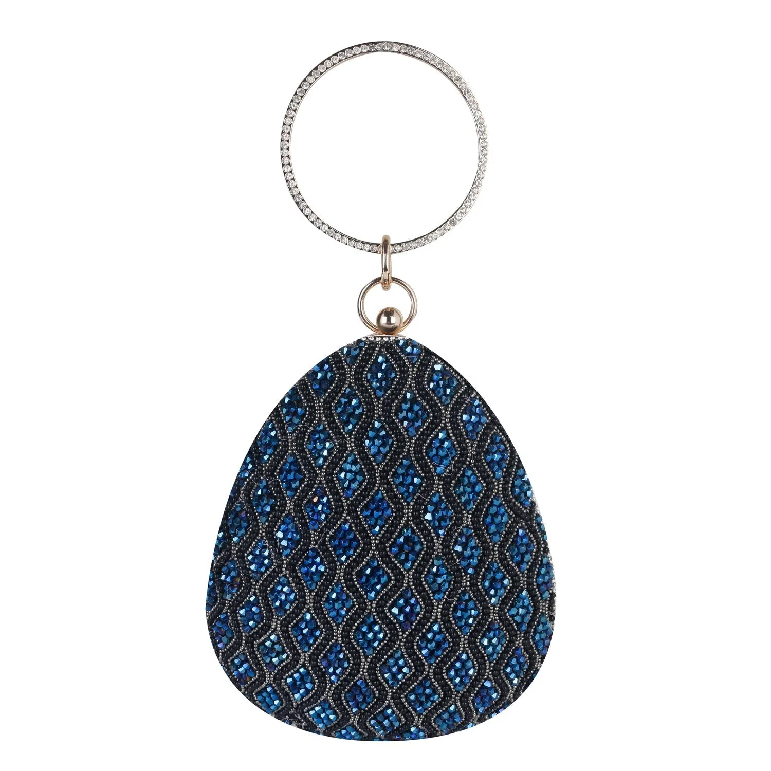 Elegant almond shape blue embelishmet clutch