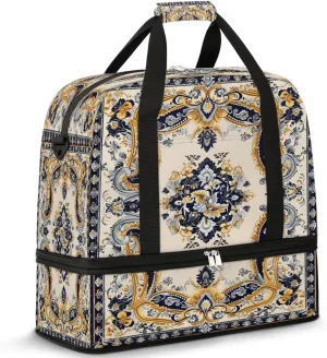 Elegant Floral Tapestry Travel Duffel Bag, Travel Essentials, Gym Bag for Women, Weekender Overnight Bag With Shoes Compartment, Carry On Bags for Airplanes