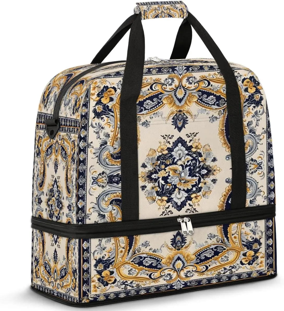 Elegant Floral Tapestry Travel Duffel Bag, Travel Essentials, Gym Bag for Women, Weekender Overnight Bag With Shoes Compartment, Carry On Bags for Airplanes