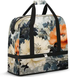 Elegant Garden Flowers Travel Duffel Bag, Travel Essentials, Gym Bag for Women, Weekender Overnight Bag With Shoes Compartment, Carry On Bags for Airplanes