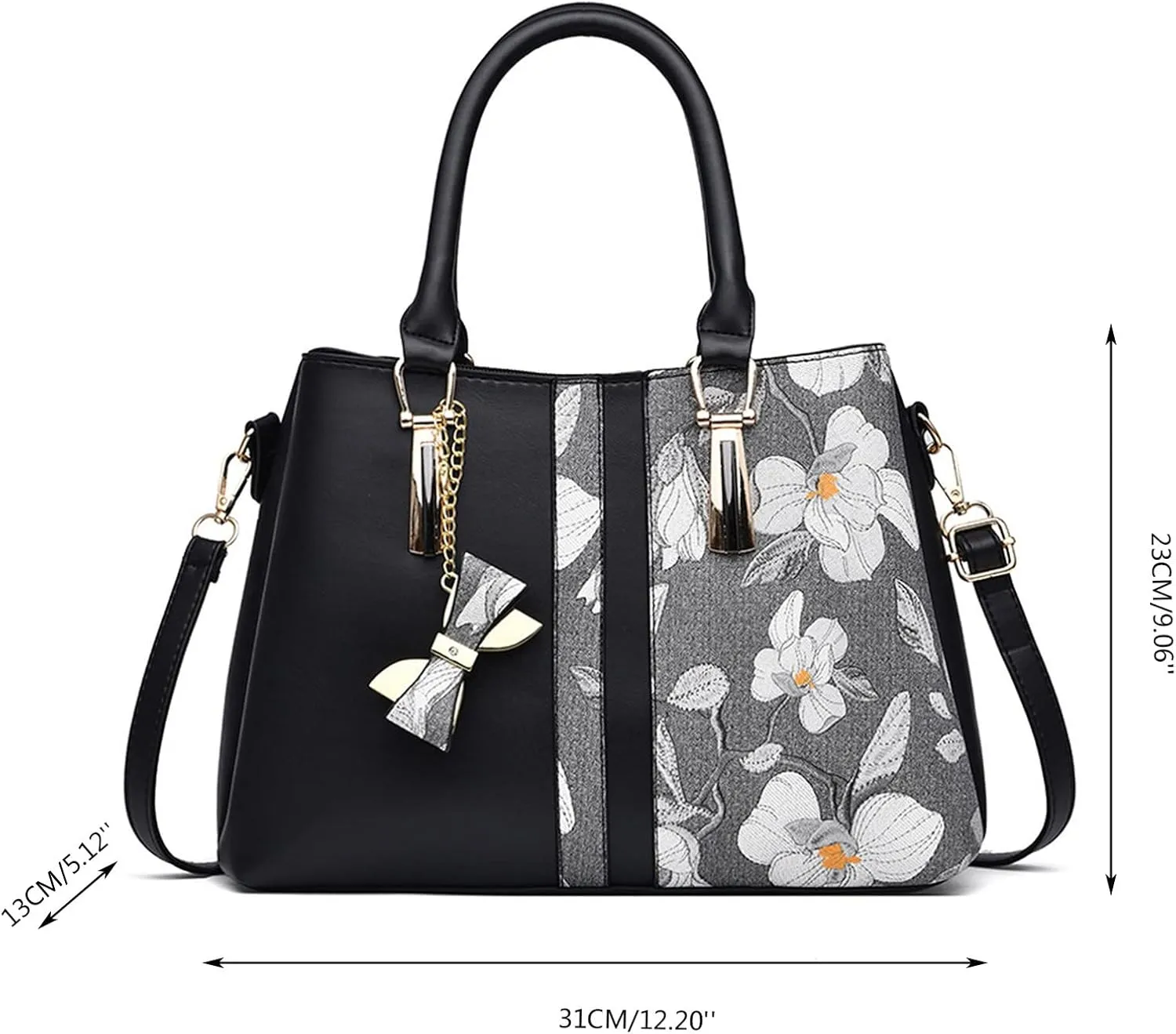 Embroidered Bags Large Capacity Handbag Fashion Shoulder Bags Shoulder Sling Bag (Black, One Size)