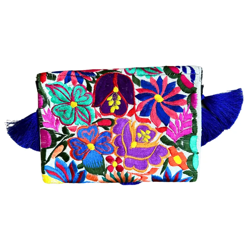 Embroidered Clutch - Luxe Tassels - Azul Rey