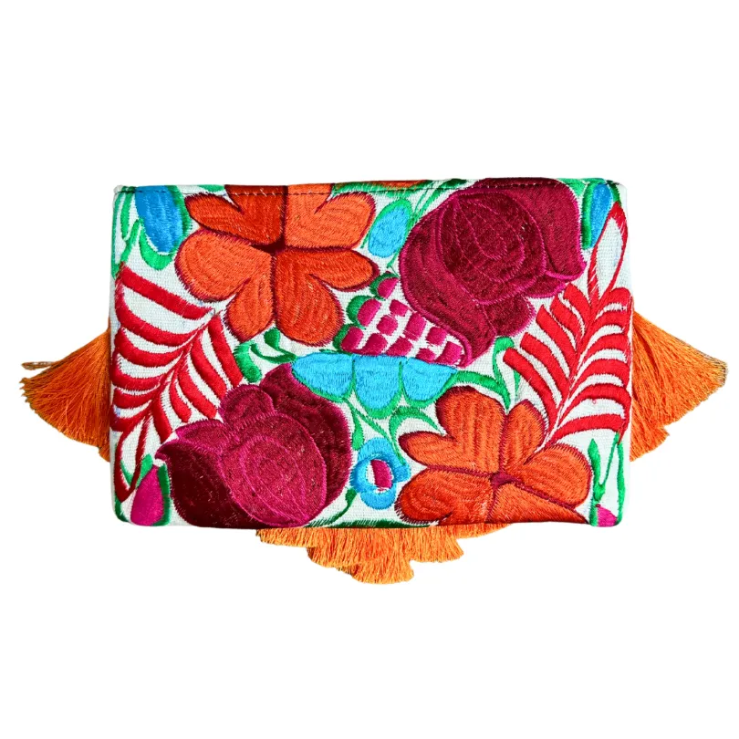 Embroidered Clutch - Luxe Tassels - Naranja Dulce