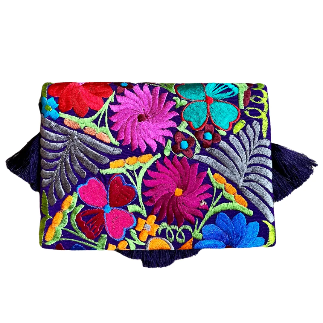 Embroidered Clutch - Luxe Tassels - Purple Multicolor