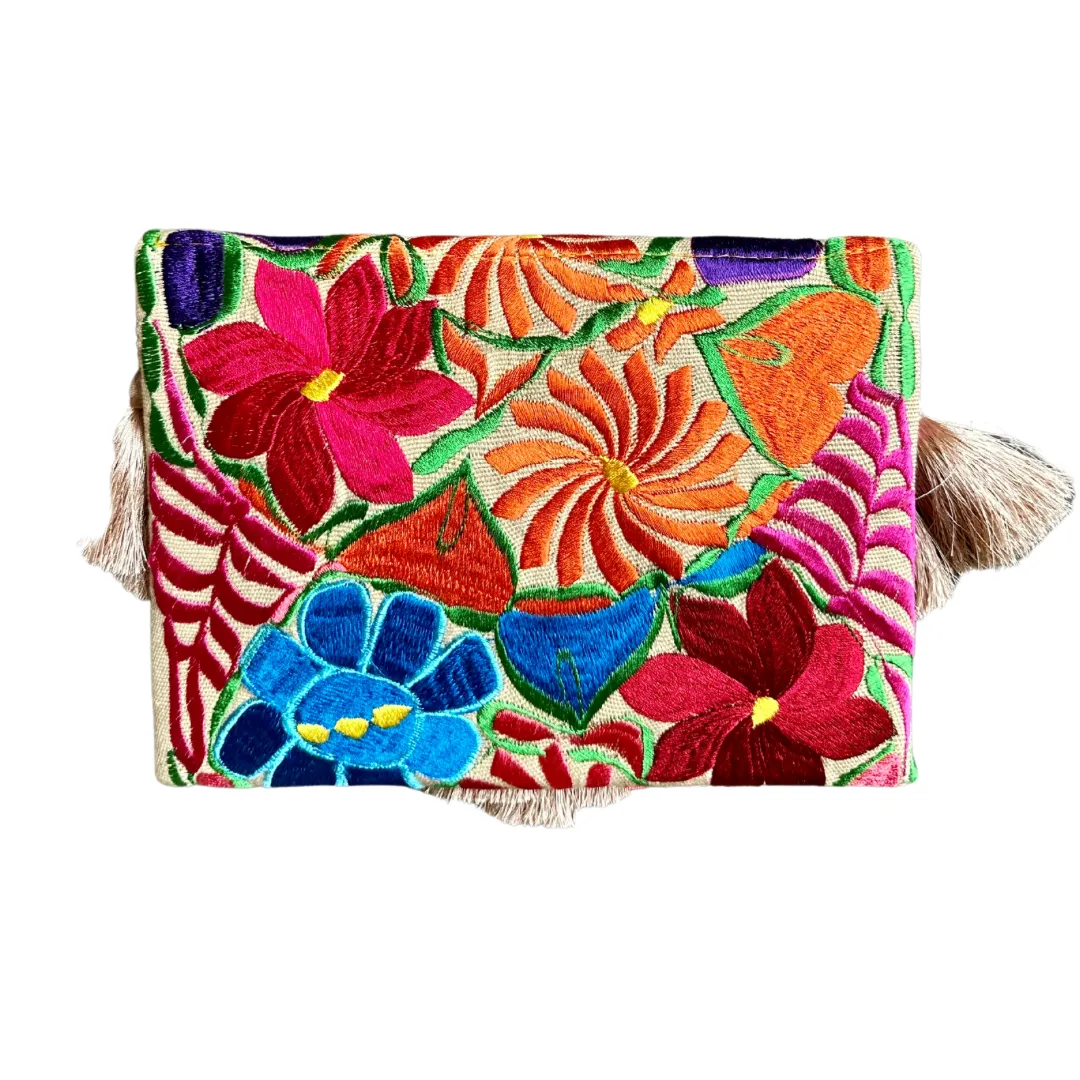 Embroidered Clutch - Luxe Tassels - Sand Multicolor