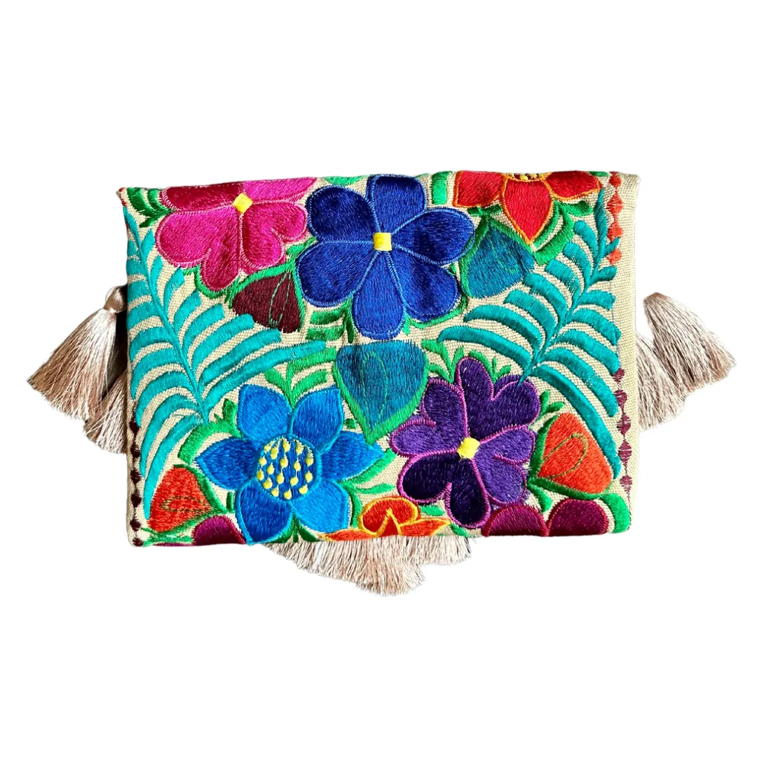 Embroidered Clutch - Luxe Tassels - Sand Multicolor