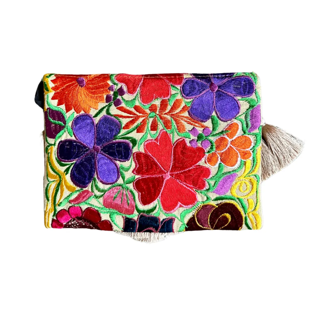 Embroidered Clutch - Luxe Tassels - Sand Multicolor