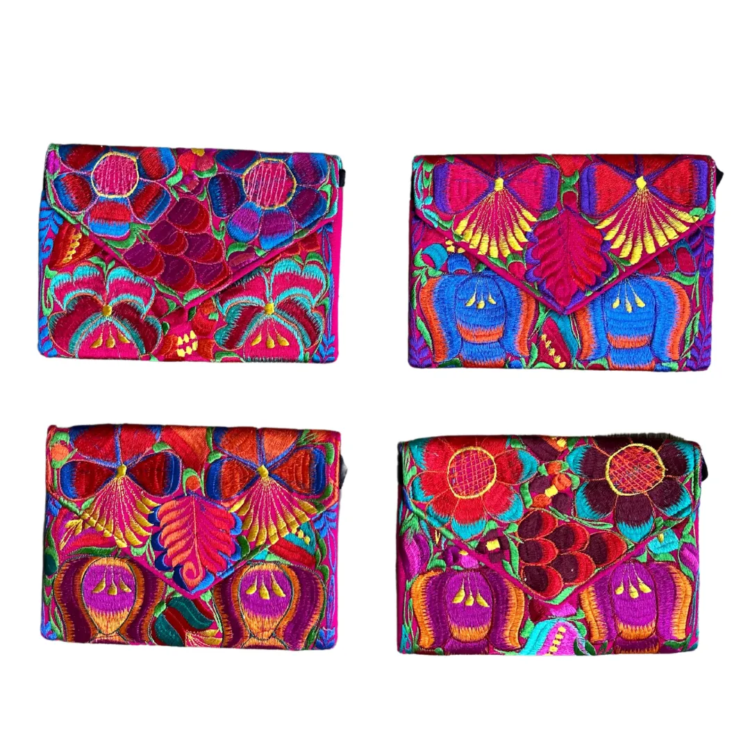 Embroidered Clutch - Multicolor Luxe Thread - PINK