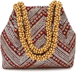 Embroidered Potli Bag with Beaded Handle | Designer Ethnic Party Clutch | Traditional Handcrafted Handbag