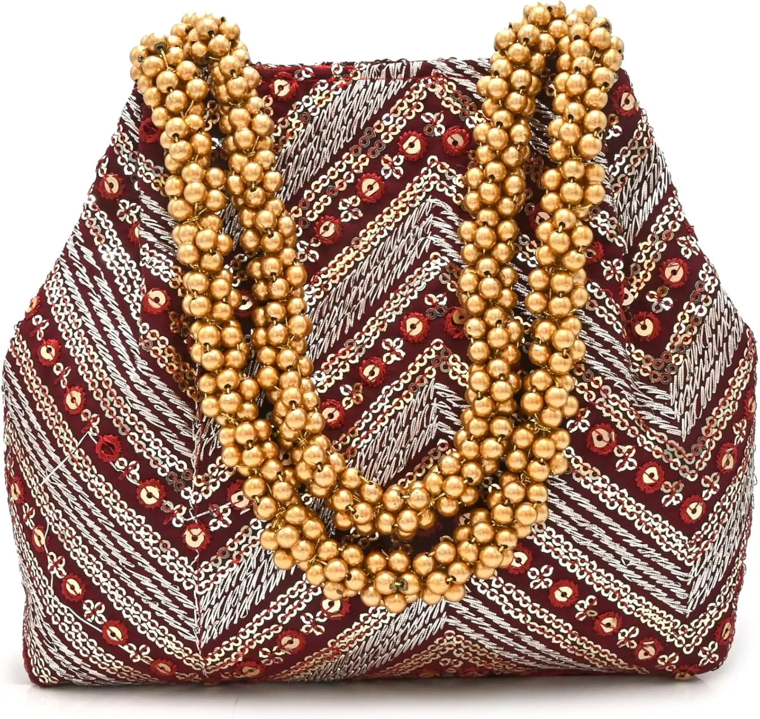 Embroidered Potli Bag with Beaded Handle | Designer Ethnic Party Clutch | Traditional Handcrafted Handbag
