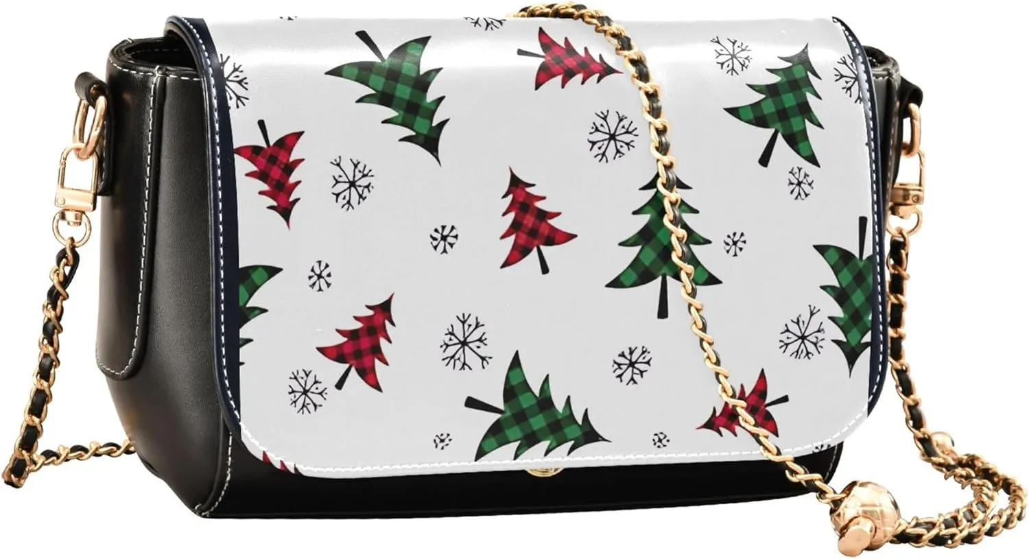 Embroidered Wavy Bohemian Print Women Crossbody Bag Purses Black Shoulder Leather Bags Handbags with Chain Strap