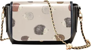 Embroidered Wavy Bohemian Print Women Crossbody Bag Purses Black Shoulder Leather Bags Handbags with Chain Strap