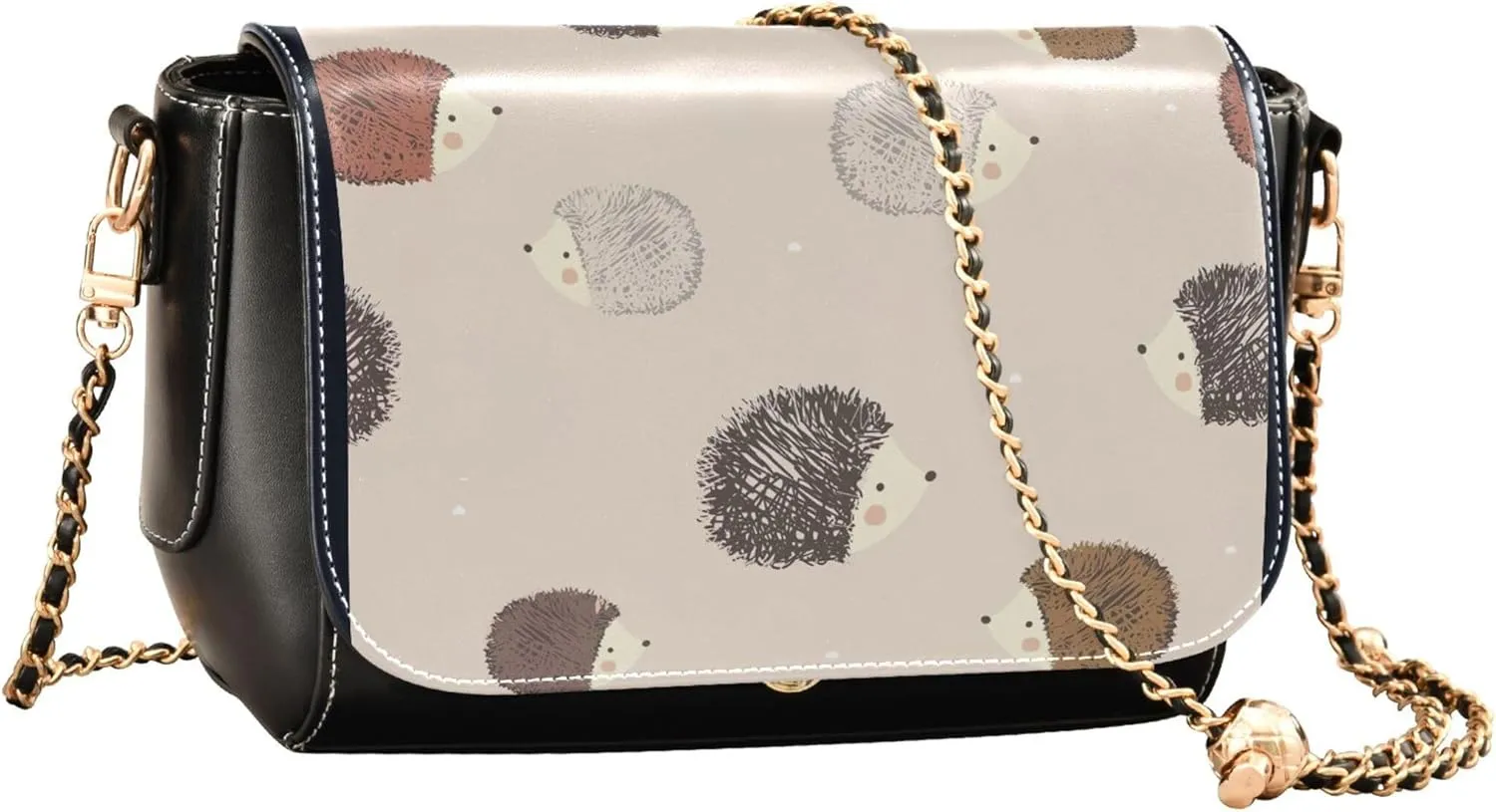 Embroidered Wavy Bohemian Print Women Crossbody Bag Purses Black Shoulder Leather Bags Handbags with Chain Strap