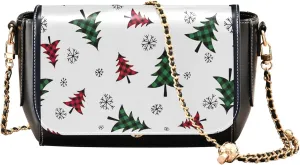 Embroidered Wavy Bohemian Print Women Crossbody Bag Purses Black Shoulder Leather Bags Handbags with Chain Strap