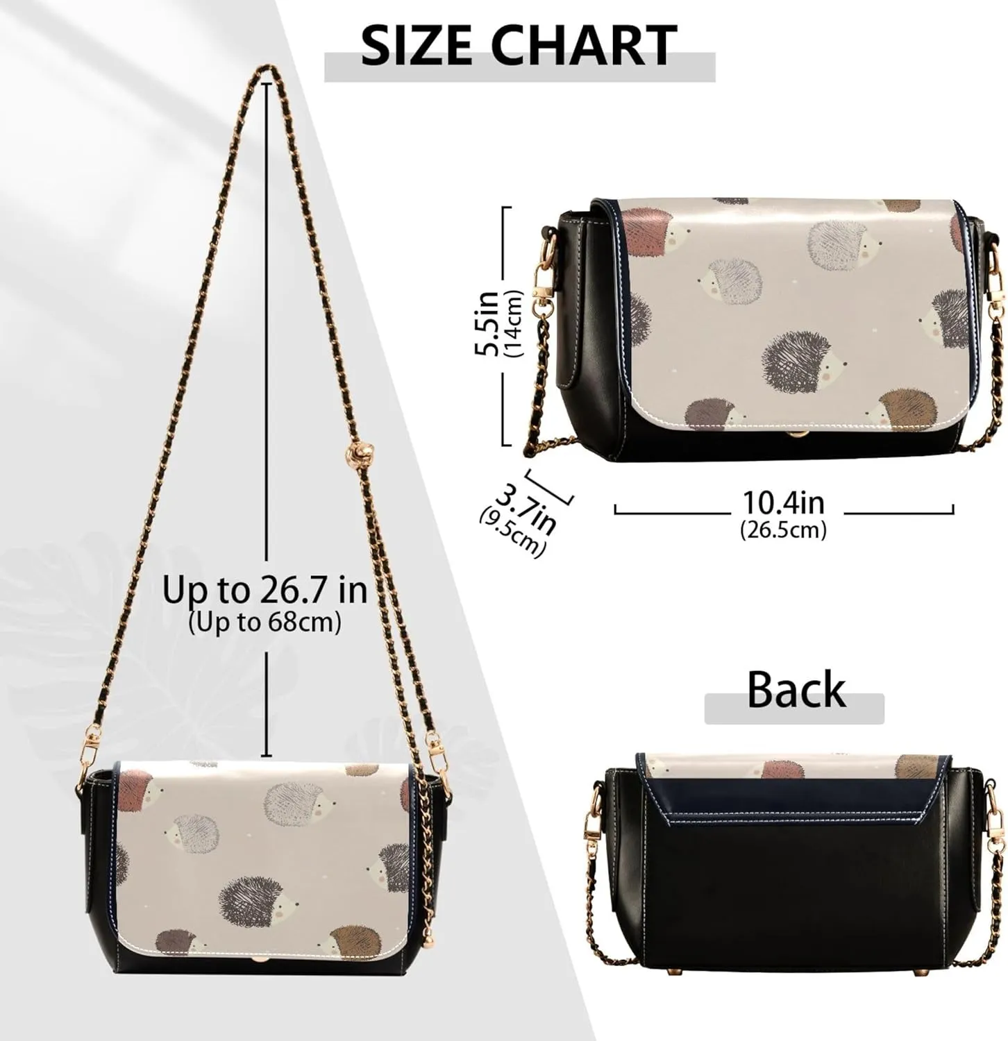 Embroidered Wavy Bohemian Print Women Crossbody Bag Purses Black Shoulder Leather Bags Handbags with Chain Strap