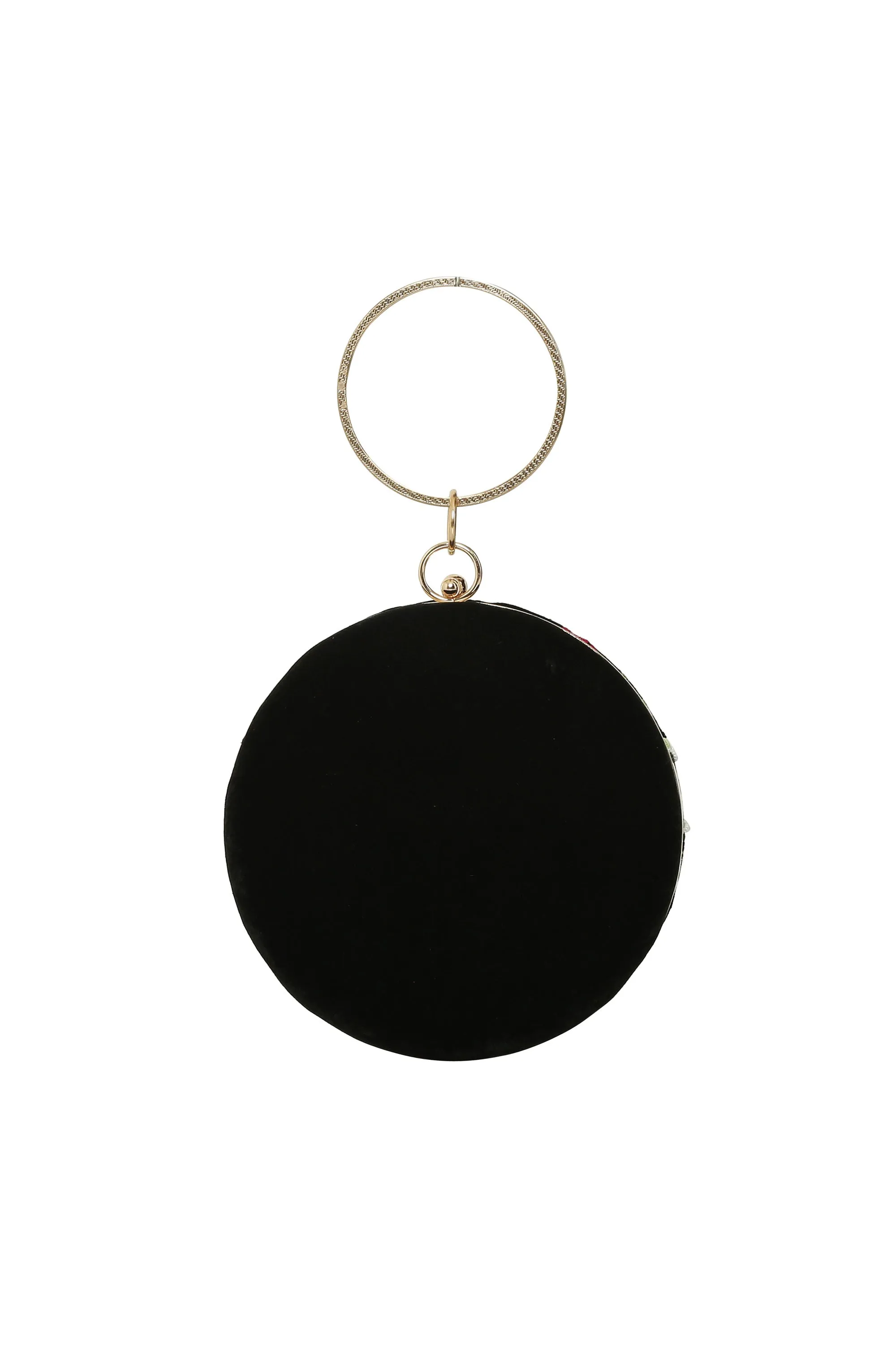 Embroidered Women'S Round Shape Black Clutch