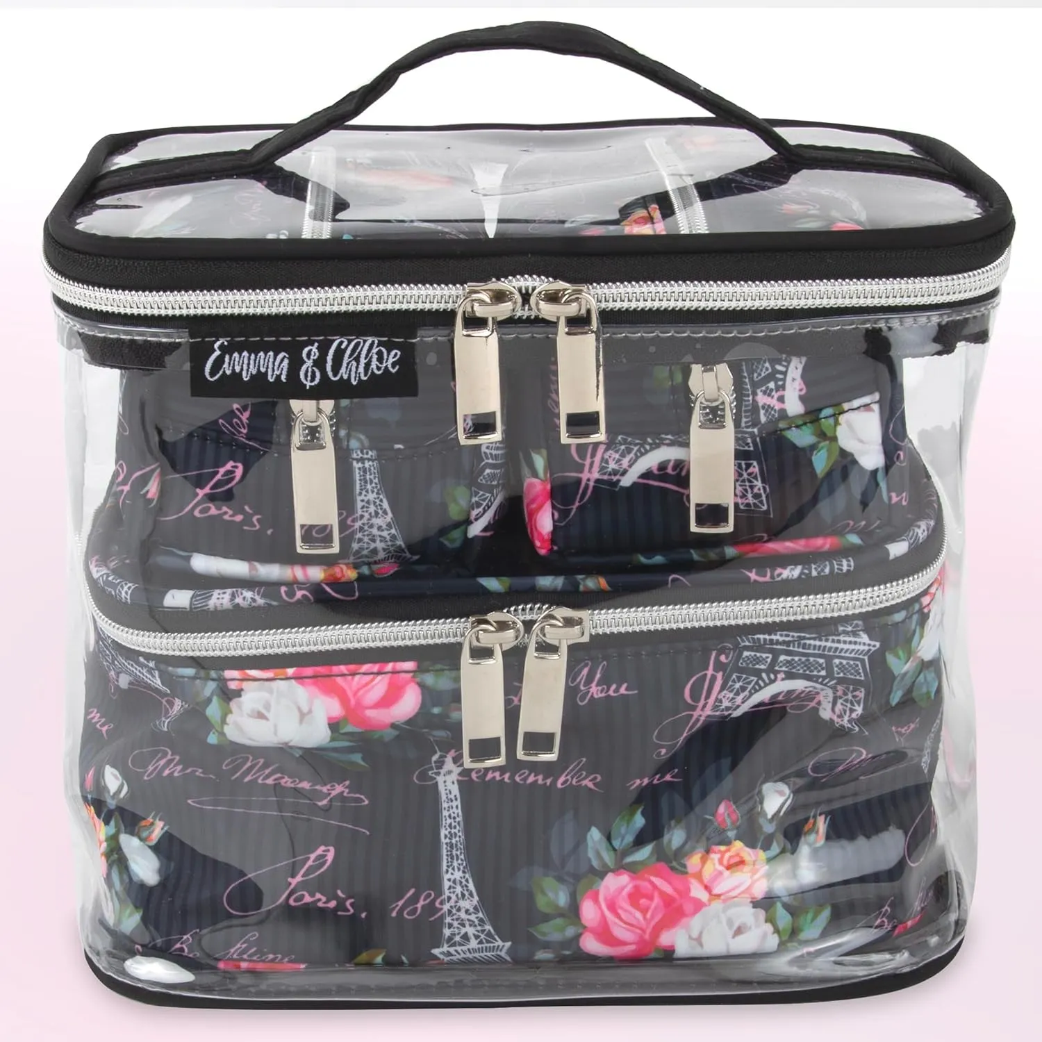 Emma & Chloe Travel Toiletry Bags for Women, 4 Piece Waterproof Cosmetic Case, Set, Pouch Makeup Organizer Bags for Women, Home Counters (Postcards from Paris)