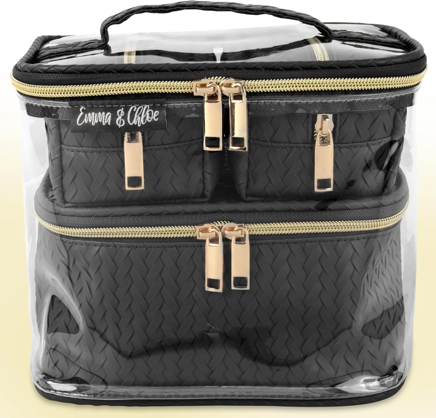 Emma & Chloe Travel Toiletry Bags for Women, 4 Piece Waterproof Cosmetic Case, Set, Pouch Makeup Organizer Bags for Women, Home Counters (Sleek Black Chevron)