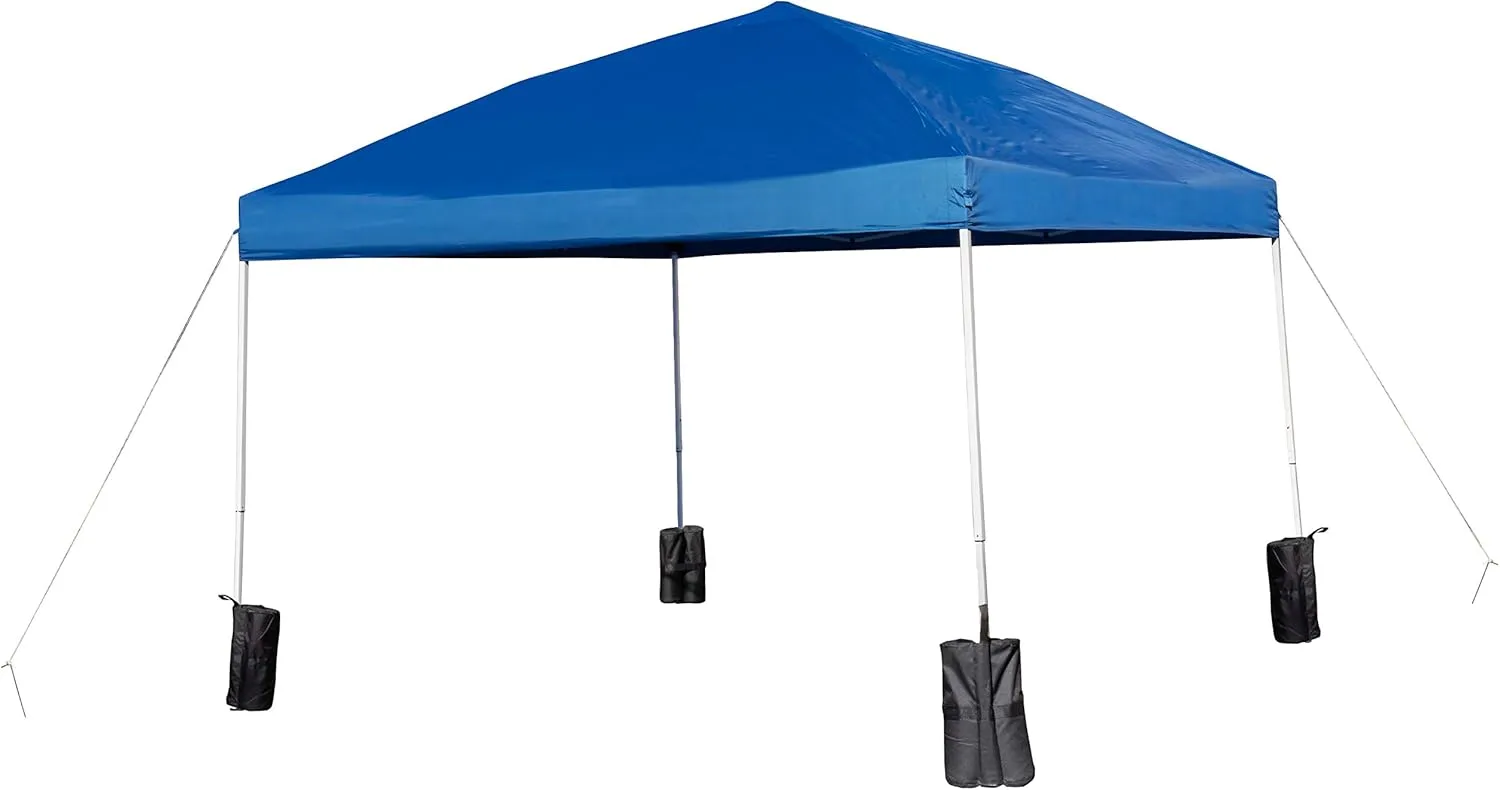 EMMA   OLIVER Ukko 10'x10' Pop Up Canopy Tent - Blue Weather Resistant Polyester Top - UV Coated - Reinforced Corners - Easy Assembly - Sand Bags - Wheeled Case