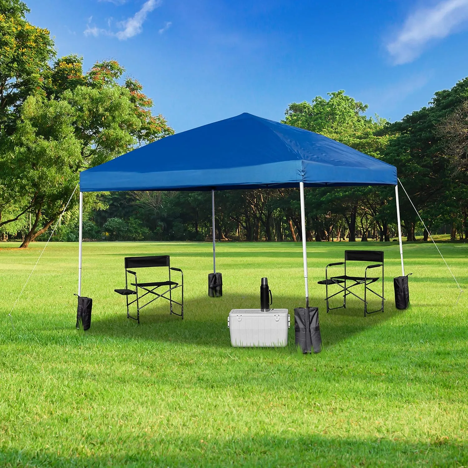 EMMA   OLIVER Ukko 10'x10' Pop Up Canopy Tent - Blue Weather Resistant Polyester Top - UV Coated - Reinforced Corners - Easy Assembly - Sand Bags - Wheeled Case